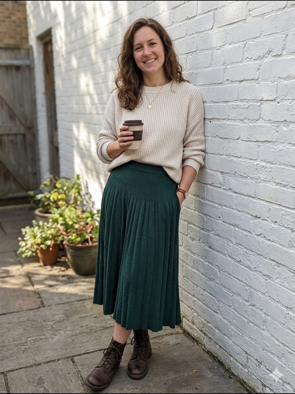 19 Avenue Vintage Women's Forest Green Sweater Knit Pleated Midi Skirt - Picture 1 of 10